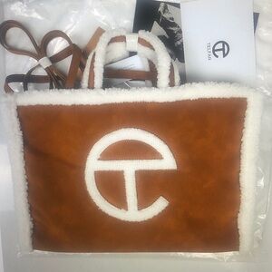 Telfar Tan and Cream Shearling Tote Bag